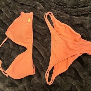 Roxy Women's Orange Ribbed Bikini Set